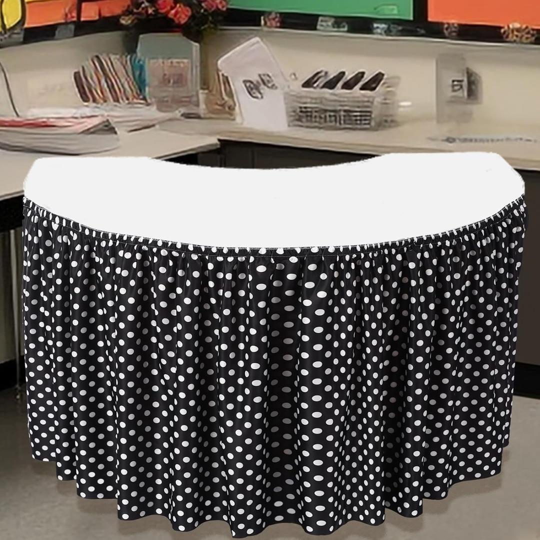 Oudain 14 ft Black and White Polka Dots Table Skirt Cloths for Teacher Desk Boho Wrinkle Polka Dots Table Cover Skirt for Kindergarten Classroom Kidney Shaped Desk Back to School Supplies Oudain 14 ft Black and White Polka Dots Table Skirt Cloths for Teacher Desk Boho Wrinkle Polka Dots Table Cover Skirt for Kindergarten Classroom Kidney Shaped Desk Back to School Supplies