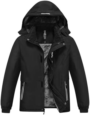 MoFiz Boys Waterproof Skiing Jacket Kids Hooded Fleece Winter Snowboard Jackets Windproof Warm Outerwear with Zip Pockets. Size XL