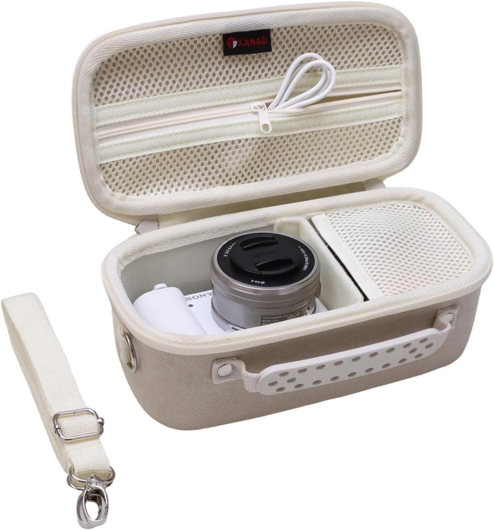 XANAD Hard Case for Sony Alpha ZV-E10,ZV-E10 II or Sony Alpha 6400,6100,6700,6600,6000,RX100 VII Lens Mirrorless Camera,with Shoulder Strap(Cream)