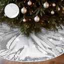 Realspring Silver Christmas Tree Skirt Disco Xmas Tree Mat Sequin Bling Christmas Tree Skirt for Christmas Tree Decorations Ornaments Festival Holiday Party(48 Inch)