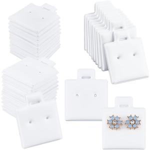 NBEADS 100 Pcs Earring Display Cards, PVC Jewelry Hanging Display Cards Puff Earring Cards Earring Holder Cards with Paper Packaging Box for Earrings Jewelry Display, White, 1.2x1Inch