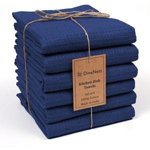 Waffle Kitchen Towels 100% Cotton 16x26 - Super Absorbent, Soft & Quick Drying, Multi-Purpose for Drying & Cleaning, Ideal for Kitchen & Home Use, Set of 6 Low-Lint Dish Towels Navy Blue