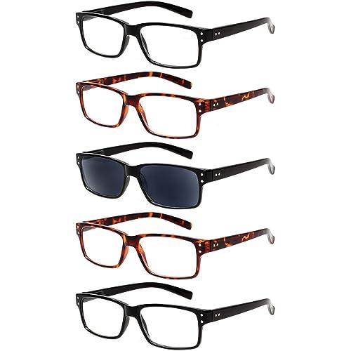 NORPERWIS Reading Glasses 5 Pairs Quality Readers Spring Hinge Glasses for Reading for Men and Women (2 Black 2 Tortoise 1sun, 2.75)