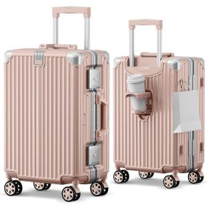 Carry on Luggage Aluminium Frame with Cup Holder, 20 Inch Zipperless Luggage with Spinner Wheels,Carry On Suitcase 22x14x9 Airline Approved for Business Travel