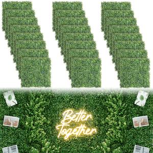 Luyue 24PCS 2020 Boxwood Panels, Artificial Grass Wall Panels Fake Greenery Backdrop Wall Grass Backdrop Artificial Plant Walls for Outdoor Indoor Garden Fence Backyard