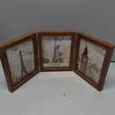 Collage Picture Photo Frames - 3.5x5, Triple Hinged 3 Desk Picture Frame, Wooden Desk Tabletop Family Photo Frame with Glass Opening, Decorative Folding Trifold Picture Frame Stand Vertical, Brown