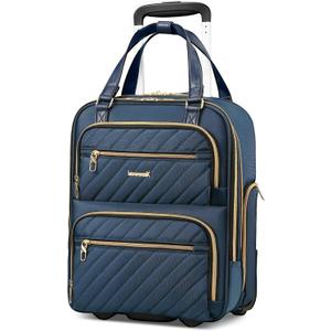 LUGGEX Underseat Carry On Luggage with Wheels, Stylish Lightweight Under Seat Luggage, Soft Sided Personal Item Suitcase for Short Trip (Blue, 16 Inch)