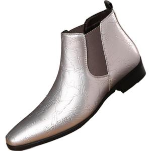 Men's Patent Leather Low Chunky Heel Chelsea Boots Fashion High Gloss Slip-on Business Dress Oxford Boots for Wedding Prom Party Business Work, 8