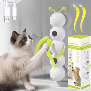Interactive Cat Feather Toy, Automatic Fluffy Cat Teaser, Whack-a-Mole Cat Toy, USB Rechargeable, Wall-Mounted, with Suction Cup, Perfect for Indoor Cats, White