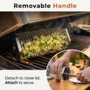 2 Pack Rolling Grill Basket – Stainless Steel Grilling Basket with Lid and Removable Wooden Handle – BBQ Accessories for Vegetables, Shrimp, Meat – Outdoor Cooking Gift for Dad or Husband – Otawe