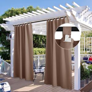 2 x StangH 2 Panels Detachable Top Outdoor Curtains for Porch, Blackout Waterproof Solar Curtains Summer Heat Winter Chill Insulating Shades for Pergola Sliding Glass Door, Tan, W52 x L108