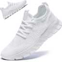 White Sneakers for Women Men Tennis Shoes Running Gym Sneaker Slip On Walking Lightweight Athletic Workout Fashion Sports Shoes White Size Women 8.5/ Men 7