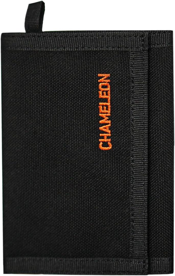 Chameleon Trifold Mens Nylon Wallet-Military Tactical Men Wallets- ID Card Holder - Canvas Thin Front Pocket Travel Wallet-Coin Zipper Pocket (Black)