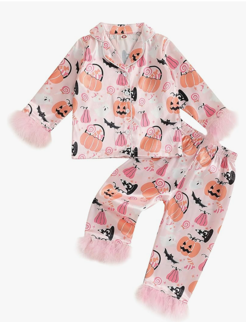 Kuriozud Toddler Kids Little Girls Christmas Satin Pajamas Santa Feather Trim Sleeve Button Down Sleepwear Pjs Set 110