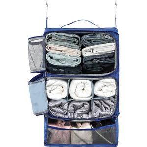 Surblue Hanging Shelves Travel Storage Bag Compression Packing Cube for Suitcase Portable Closet Organizer Collapsible with Extension Layer Large Capacity,Blue,XXL (XXL 15.7*11.8*23.6in)