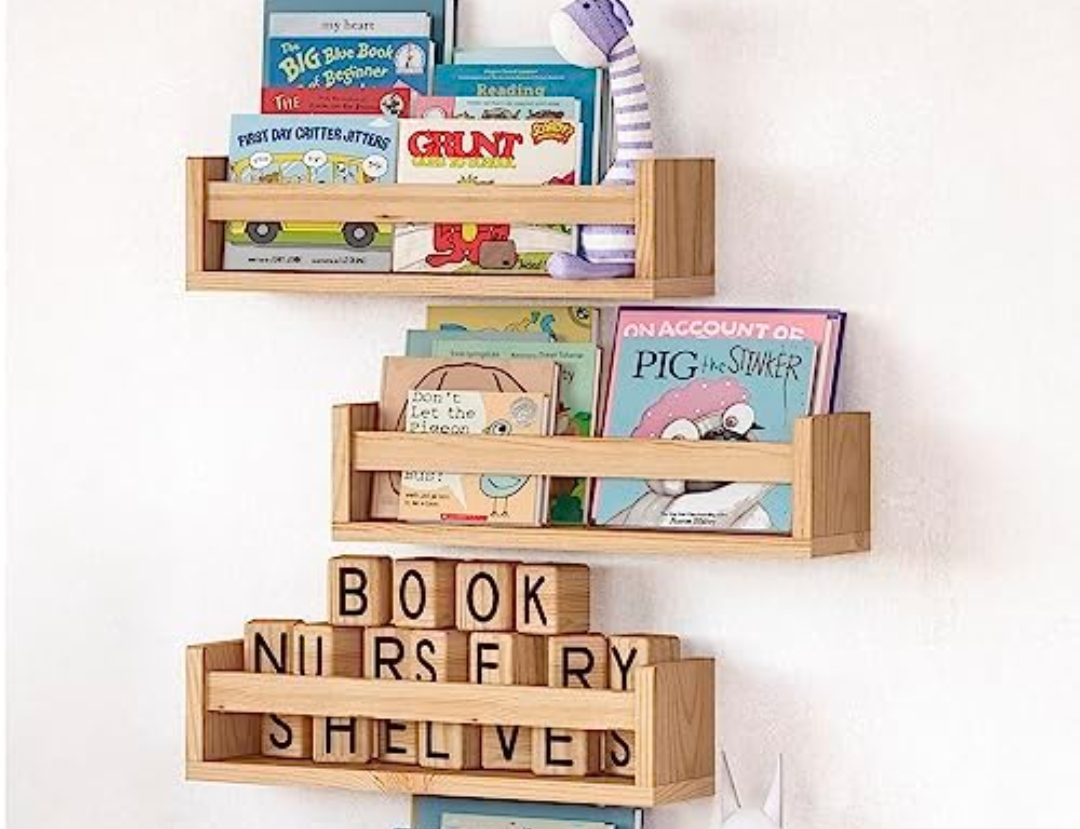 NATURE SUPPLIES Set of 3, Natural Wood Floating Nursery Book Shelves, Bookshelves For, Wall ,Kids Rooms Decor, Toys & Playroom Furniture, Kids Bookshelf, Nursery Bookshelf