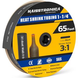 haisstronica 3:1 Heat Shrink Tubing, Shrink Ratio Adhesive Lined Marine Grade Heat Shrink Tube for Home, Automotive and Industrial (Black) 65FT 3/4inch