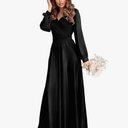 Women's Satin Bridesmaid Dresses Long Formal Dress with Long Sleeve, Size M