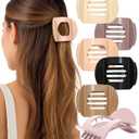 AWAYTR 6Pcs Flat Hair Clips for Women Strong Grip Curved Claw Clip for Thin Hair Non-slip Plastic Hair Barrettes (Light Khaki + Flesh Pink + Beige + Dark Curry + Black + Brown)