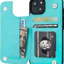 ONETOP Compatible with iPhone 14 Wallet Case with Card Holder, PU Leather Kickstand Card Slots Case, Double Magnetic Clasp and Durable Shockproof Cover 6.1 Inch (Light Blue)