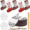 Unittype 12 Pieces Christmas Stocking Name Tags with 1 Marker Pen, Snowflakes and Paw Shape Christmas Wood Stocking Tag, Blank Wooden Name Tags for Christmas Tree Mantel Hanging Ornaments (White)