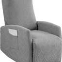 Recliner Chair Covers 4 Pieces Jacquard Small Recliner Sofa Slipcover Stretch Recliner Slipcover for Lazyboy Recliner Chair with Storage Pocket Furniture Protector for Living Room,Light Grey