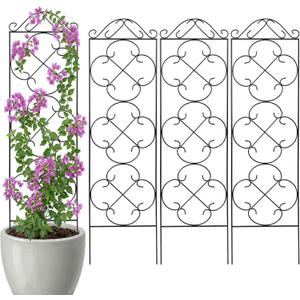 Thealyn Garden Trellis for Climbing Plants, 4 Pack 56" x 13.8" Metal Trellis for Potted Plants and Planters, Rust-Resistant Plant Support for Indoor Outdoor Use, Black