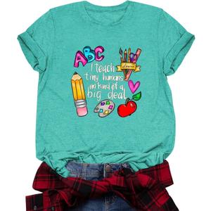 Teacher Shirts for Women Teacher Gifts Short Sleeve Shirts Graphic Tees Summer Tops 2025 (Small, Cyan-85)