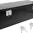 48 * 18 * 18 Aluminum Heavy Duty Diamond Plate ToolBox Chest Box Pick Up Truck Bed RV Trailer Toolbox Storage Organizer with T-Handle Latch Dual Lock Keys - Black