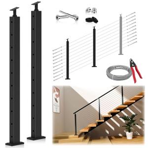 36" Complete Set Stair Cable Railing Post Kit for 28-38 Stairway, Stair Railing System DIY Kit Including 2 Stair Posts, 85FT Cable, 20 Terminal & 20 Angle Washers, 40 Grommets (No Handrail)