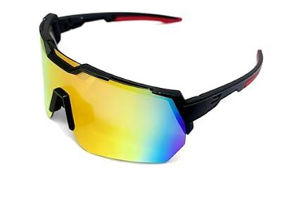 SummitRush Polarized sports sunglasses suitable for men and women with myopia, driving fishing mountain bikes sunglasses UV400 protection adjustable nose support sunglasses (Black red)