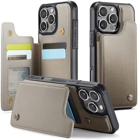 JEEHOOD Compatible with iPhone 16 Pro 6.3" Wallet Case with Card Holder RFID Blocking for Women Men, Double Magnetic Clasp Kickstand Shockproof Phone Case Fit for iPhone 16 Pro, Gray