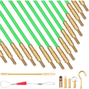 50 FT Wire Fishing Kit Fiberglass Connectable Fish Tape Wire Puller Cable Pulling Pull Push Kit With Hook In Transparent Tube, Green
