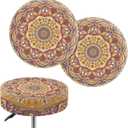 Lotusorchid Boho Stool Covers Round, Mandala Flower 2 Piece Bar Stool Cover Elastic Stool Cushion Cover, Washable Stool Slipcover Soft Stool Seat Covers Non Slip Bar Chair Covers with Elastic Bands (14"-16")