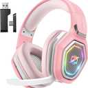 2.4GHz Gaming Headset Wireless with Flip Mic for Ps5, Ps4, PC, Gaming Headphones with USB-A & USB-C Transmitter, 40Hr Battery Bluetooth Headset for Laptop, Mobile, Mac (Pink)