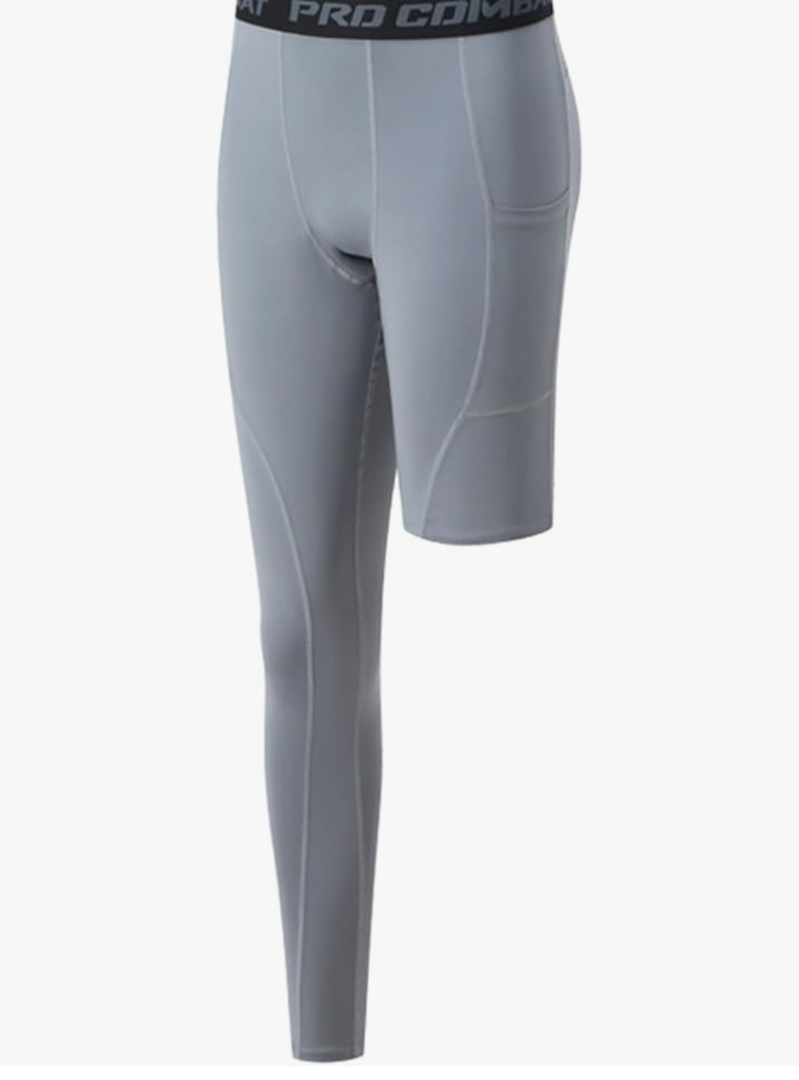 Men's Basketball Single Leg Tight Sports Pants 1/2 One Leg Compression Pants Athletic Base Layer Underwear, S