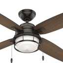 Hunter 52 inch Outdoor or Indoor Ceiling Fan with LED Light and Pull Chain - Bronze Rustic Ceiling Fan, Standard Mount, 4 Blades, For Patio, Porch, Garage, or Living Room - Ocala 59214, Noble Bronze