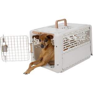 SportPet Designs Collapsible X-Small Pet Travel Carrier (Tan), Hard-Sided Kennel for Small Dogs, Puppies, Cats, Kittens, Animals up to 20lbs, Washable Home & Outdoor Pet Crate, 19.6"L x 13.5"W x 12"H