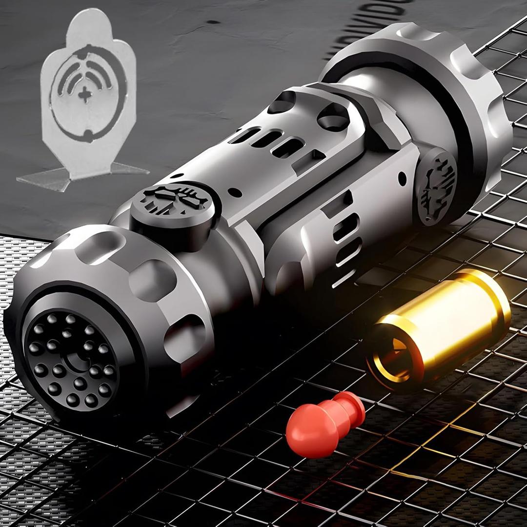 Metal Tungsten Steel Fidget Toy Gun Fidget Slider Fidget Gun Stress Relief Relax EDC Gyro Finger Toy Fidget Ring Fingertip Textured Spinner (Black)