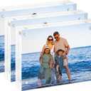Acrylic Picture Frames 3 Pack,5X7 Double Sided Magnetic Picture Frames, 10+10mm Thick BlockClear Freestanding Transparent Acrylic Frames, Gifts for Women Mom Grandma Father Girlfriend Sister