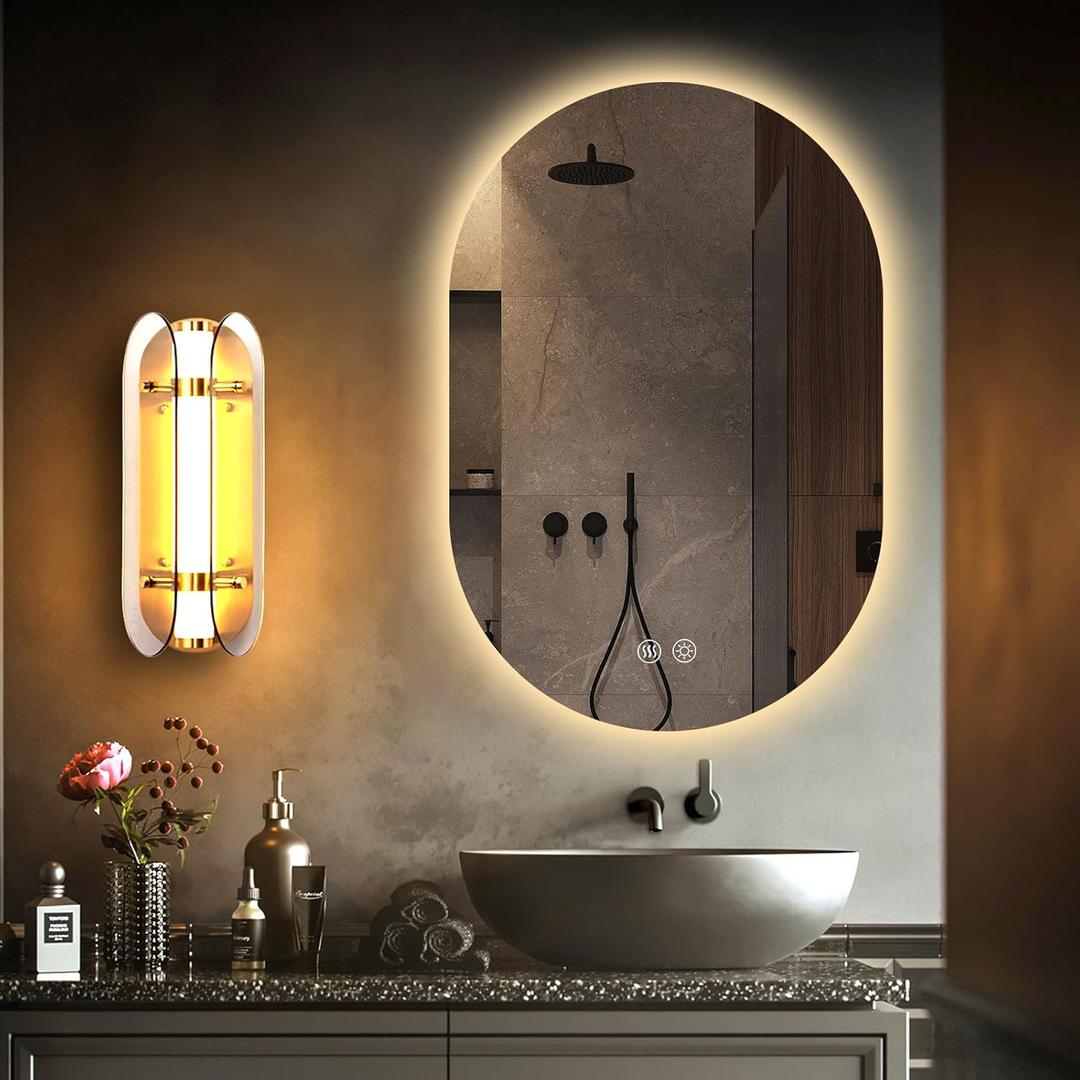 Niccy Oval LED Bathroom Vanity Mirror, 36x24inch Frameless Backlit Mirror with Light, Smart Anti-Fog Waterproof Mirror with Memory Function Dimmable Lighted Mirror (36"L x 24"W)