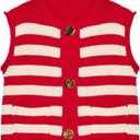 Locachy Women's Gold Button Down Striped Sweater Vests Crew Neck Sleeveless Knit Crop Tank Tops Red XL 