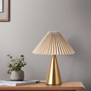 Gold Small Table Lamp, Cute Table Lamp, Pleated Table Lamp,Brass Gold Bedroom Lamps for Nightstand, Small Scalloped Lamp Shade Table Lamps for Small Spaces for Bedroom,Living Room