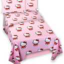 Hello Kitty Sheet Set - Bundle of Hello Kitty Bedding Including: Flat Sheet, Fitted Sheet, and Pillowcase for Twin Bed Plus Stickers, More for Kids