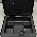KYODOLED Medium Cash Box with Removable Money Tray, Key Lock Metal Storage Box with 2 Keys & Portable Handle, Safe Cash Drawer, 7.87"x 6.30"x 3.54", Black