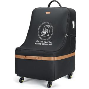 Car Seat Travel Bag for Airplane with Wheels, 4 Spinner Wheels, 900D Heavy Duty Padded Carseat Travel Bag, Ergonomic Backpack with Waist Support, Universal Fit for Convertible Infant Seats