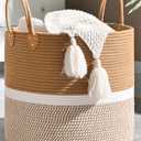KAKAMAY Large Blanket Basket (18"x18"x16"),Woven Baby Laundry Hamper for Storage, Cotton Rope Blankets Baskets for Nursery, Laundry, Living Room, Pillows, Baby Toy chest with Handles (Brown)