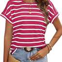 LilyCoco Womens Short Batwing Sleeve Striped Shirt Crew Neck, Medium