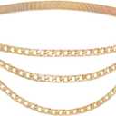 Skinny Stretch Belt Multilayer Metal Elastic Waist Belts Thin Waistband for Women Dress (70cm/27.6in, Gold)