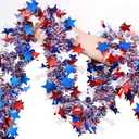 4th of July Garland Decorations,50Ft Glitter Tinsel Patriotic Decor for Tree Car Golf Cart Parade Float Bike Party Table Yard Door Boat Indoor Outdoor Holiday Home